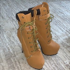 Timberland like tan stiletto heels.